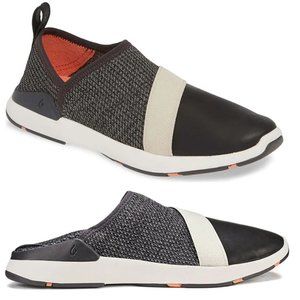 OluKai Women s Miki Slip Comfort Casual Shoes Size 7 Fog Black Drop-In Heel EUC